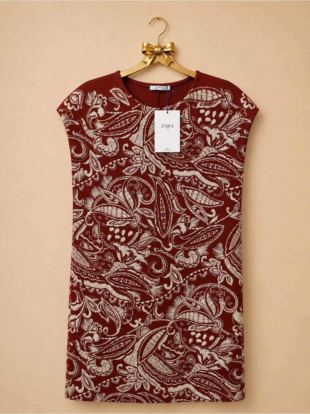 Zara Burgundy and Cream Paisley Midi Dress